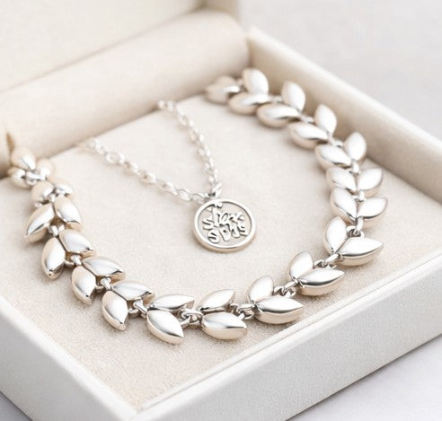 Pulsera hojas de plata